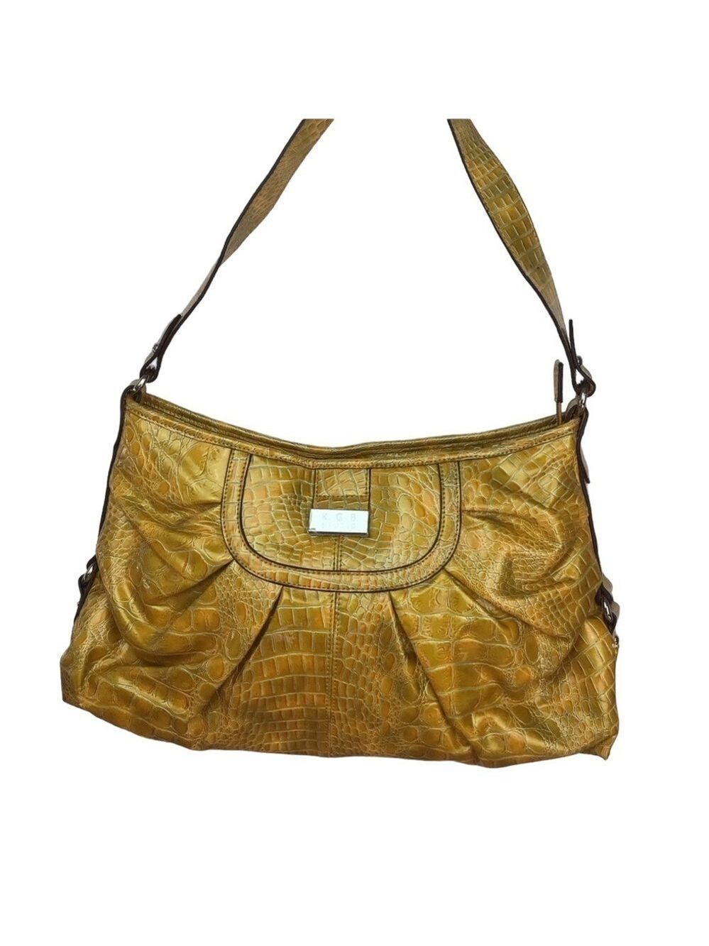 KGB Studio yellow handbag shoulder vegan leather croco pattern maximalist sunny
